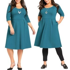 AVENUE 26/28W Teal Demi Skater Midi Dress Tunic V12.5